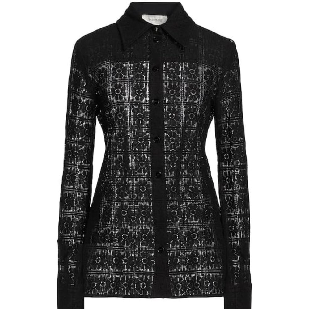 Sportmax Black Long Sleeve Button Down Lace  Shirt Sz L NWT